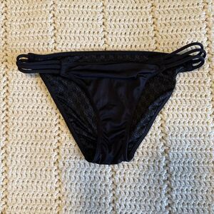 Victoria’s Secret Swim Strappy Bikini Bottoms In Shiny Luxe Black Fabric Size S